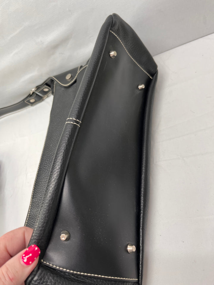 Maxx New York Black Leather Hobo Bag Multi Pocket Slouchy Shoulder Purse Y2K