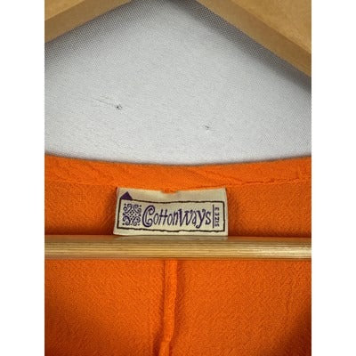 Cottonways Womens Orange Sleeveless V-Neck Button-Accent Top L