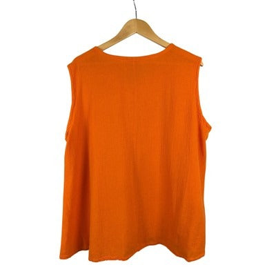 Cottonways Womens Orange Sleeveless V-Neck Button-Accent Top L
