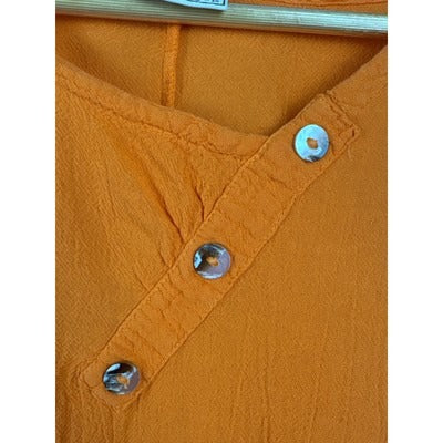 Cottonways Womens Orange Sleeveless V-Neck Button-Accent Top L