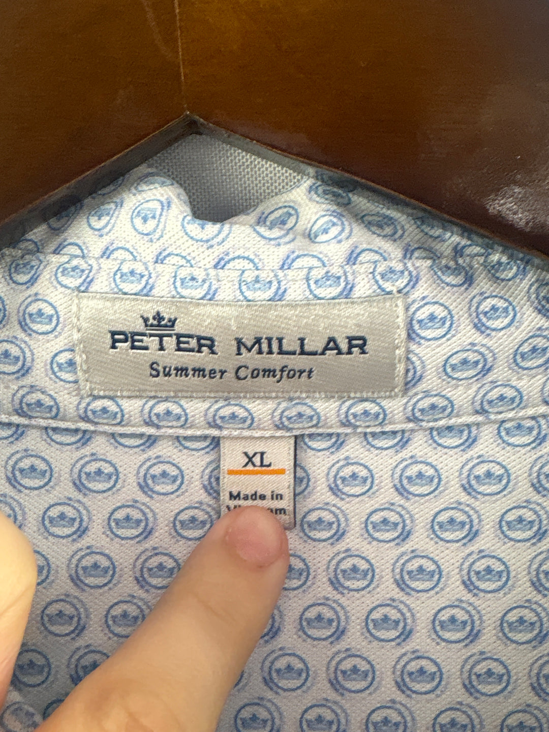 Men’s Peter Millar XL White &amp; Light Blue Patterned Golf Polo