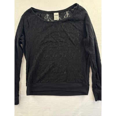 Women’s PINK Black Nylon Sheer Floral Designed Long Sleeve Sz M
