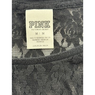 Women’s PINK Black Nylon Sheer Floral Designed Long Sleeve Sz M