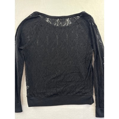 Women’s PINK Black Nylon Sheer Floral Designed Long Sleeve Sz M