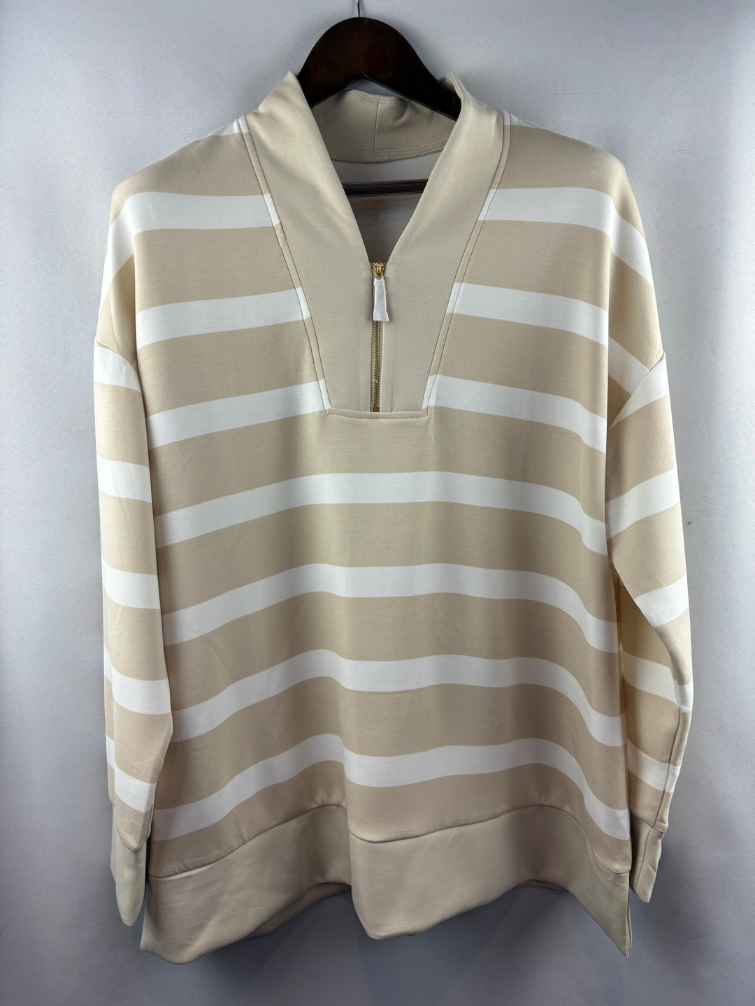 Women’s Belle by Kim Gravel XL Tan & White Striped Long Sleeve