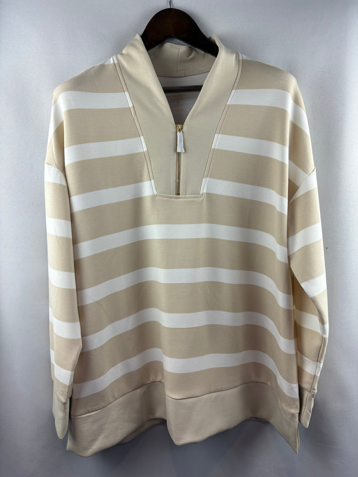 Women’s Belle by Kim Gravel XL Tan & White Striped Long Sleeve