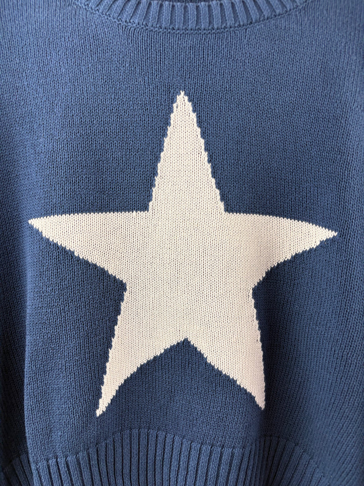 Women’s Z. Supply Medium Blue Cropped Sweater w/ White Star