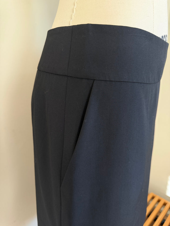 Yves Saint Laurent Rive Gauche Wool High Low Asymmetric Midi Skirt Black FR 38