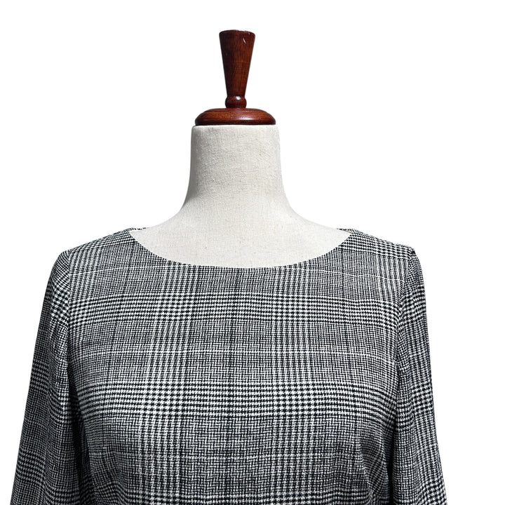 Lauren Ralph Lauren Houndstooth Print Dress Size 2 Black Old Money Academia Quiet Luxury Boatneck