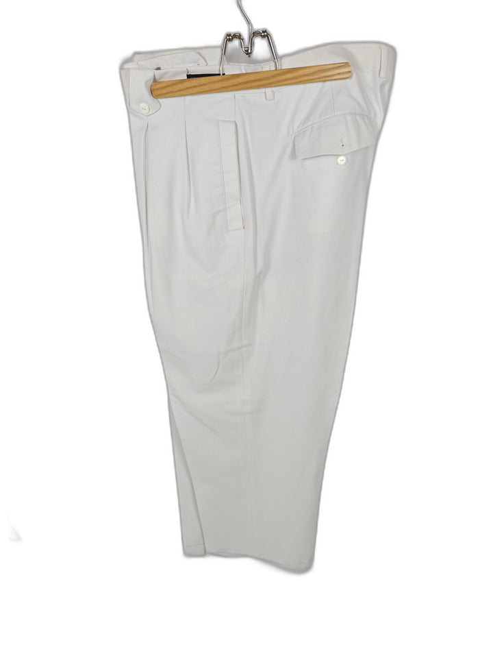 Bacazio Men's White Dress Pants Size 44R Pleated Polyester Blend Formal Slacks