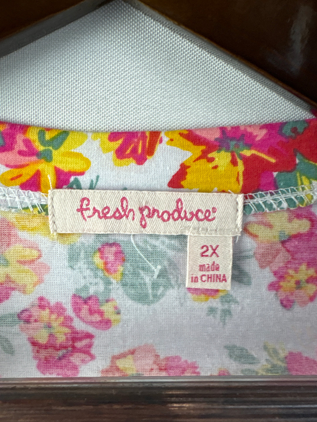 Women’s Fresh Produce Size 2X White Floral Long Sleeve Shirt