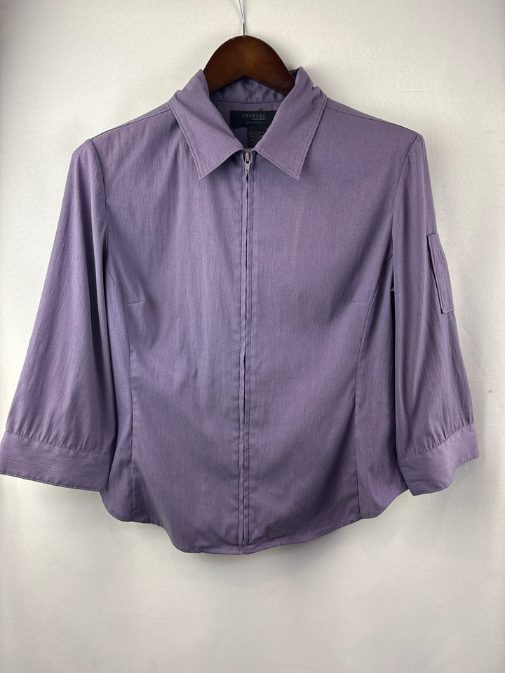 Women’s Express Size 9/10 Misty Purple Zip-Up Blouse