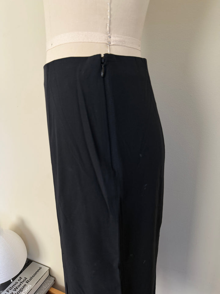 Christian Dior Boutique Black Wool Midi Pencil Skirt Side Slit Made in France FR 38