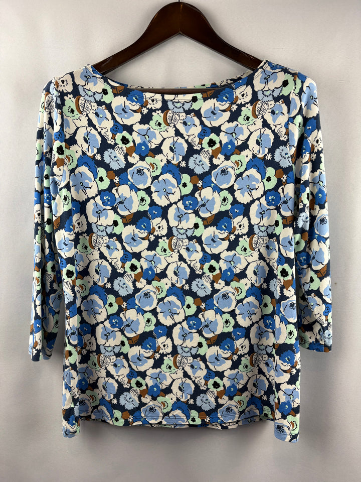 Women’s Ann Taylor Factory Large White, Blue, Brown Floral Blouse