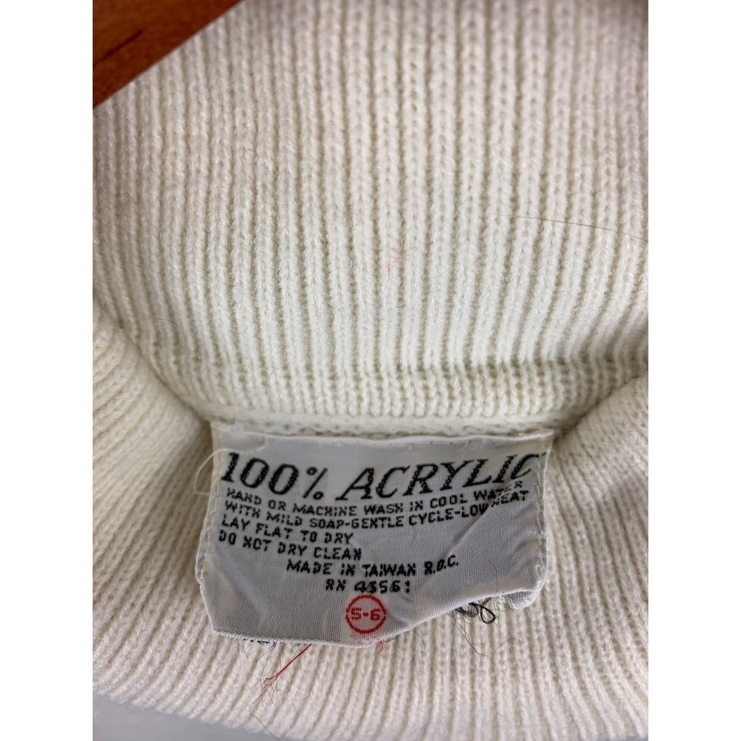 Vintage Cream Knit Dress With Striped Sleeves & Turtleneck
