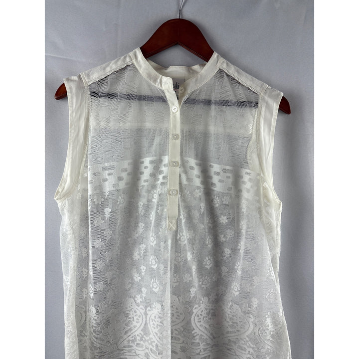 Cabi Womens Sleeveless Lace Blouse Medium White Polyester & Cotton