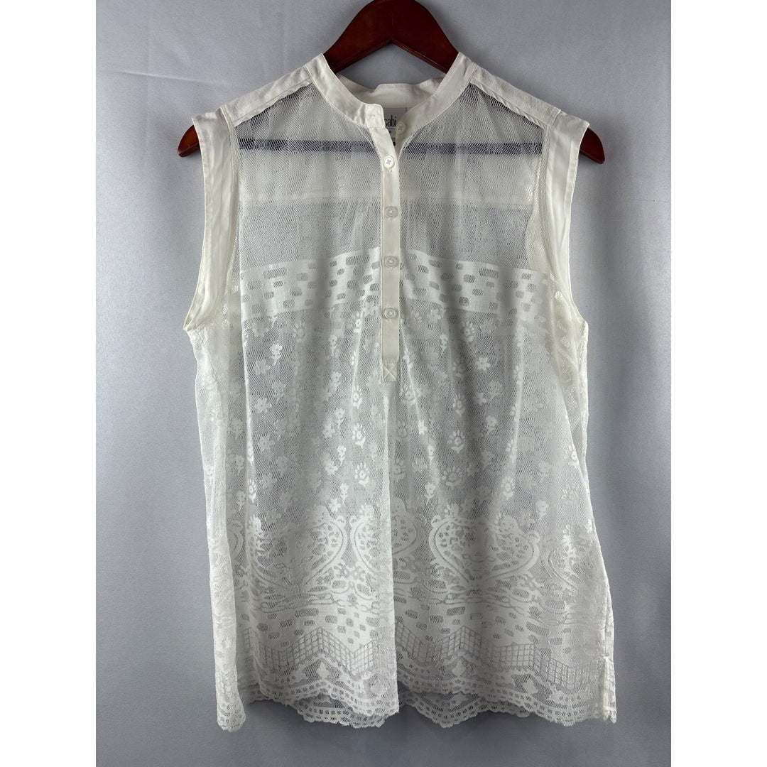 Cabi Womens Sleeveless Lace Blouse Medium White Polyester & Cotton