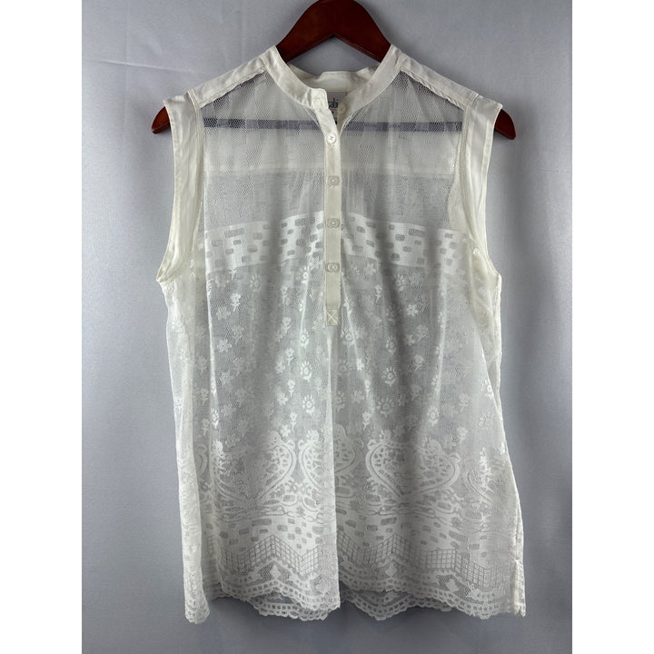 Cabi Womens Sleeveless Lace Blouse Medium White Polyester & Cotton