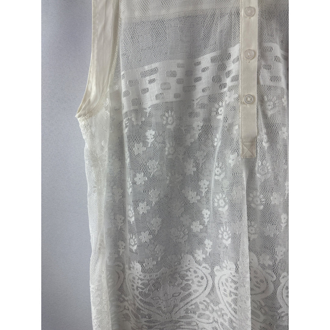 Cabi Womens Sleeveless Lace Blouse Medium White Polyester & Cotton