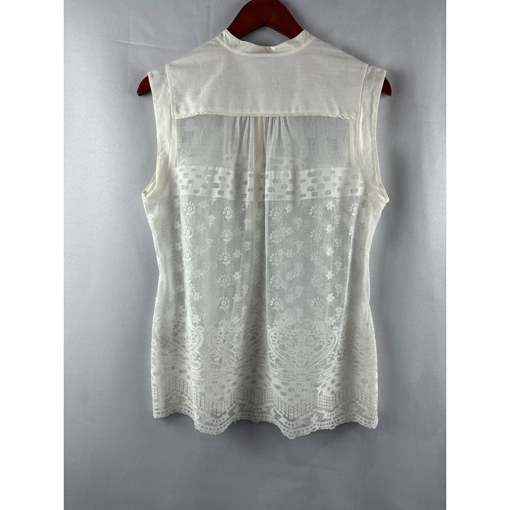 Cabi Womens Sleeveless Lace Blouse Medium White Polyester & Cotton