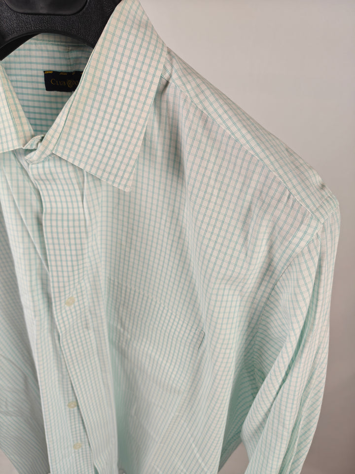 Men’s Club Room Dress Shirt White Aqua Check Size 17.5 36/37