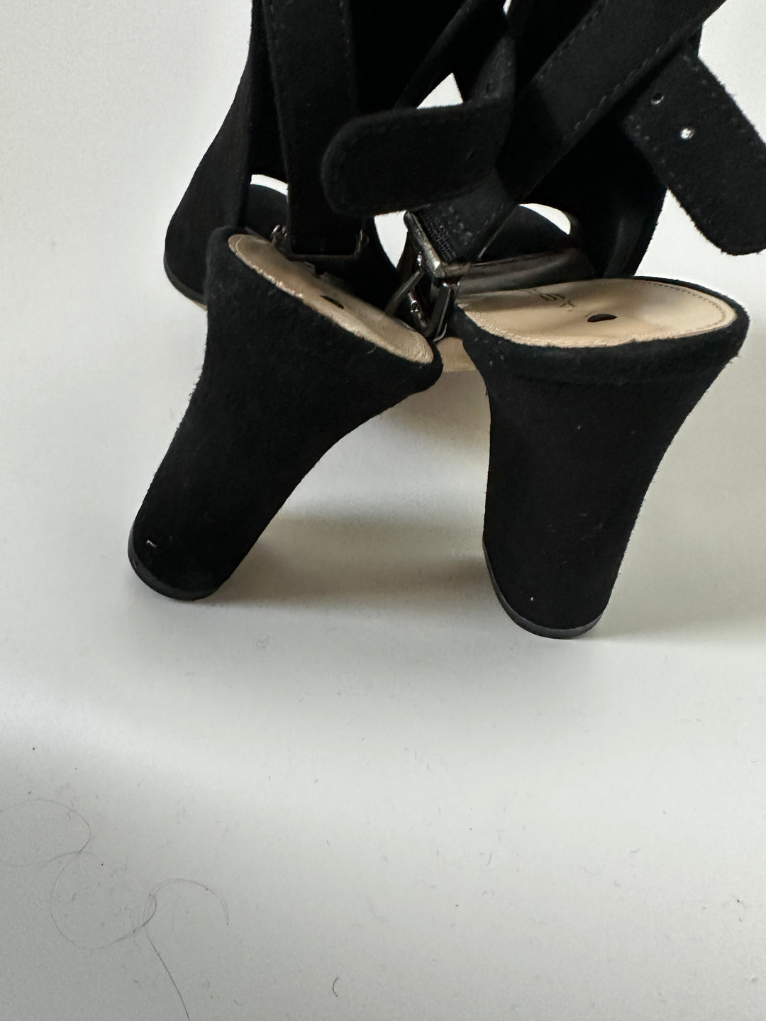 Via Spiga Black Suede Open Toe Ankle Booties Block Heel Size 8