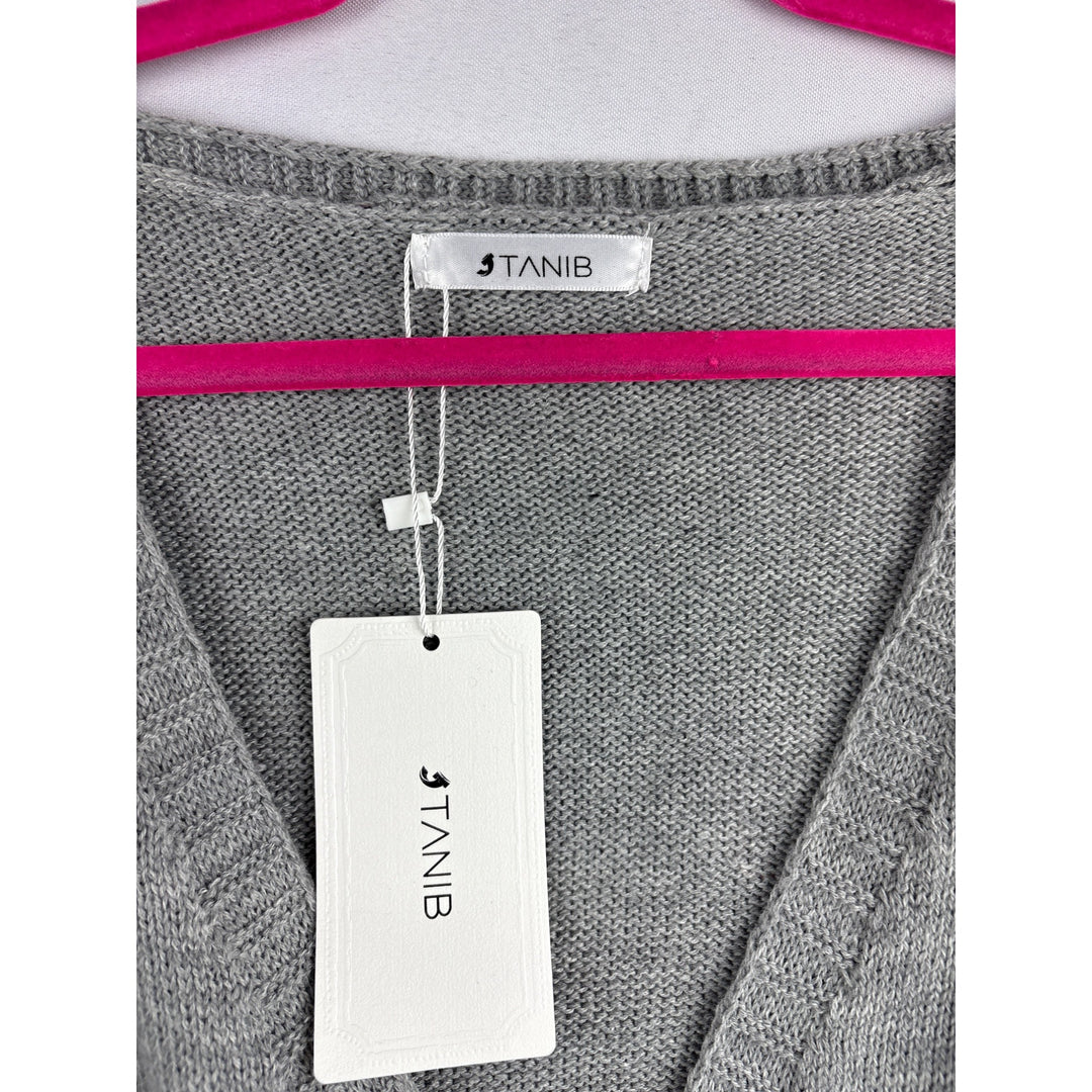 Tanib Grey V-Neck Crossover Sweater M