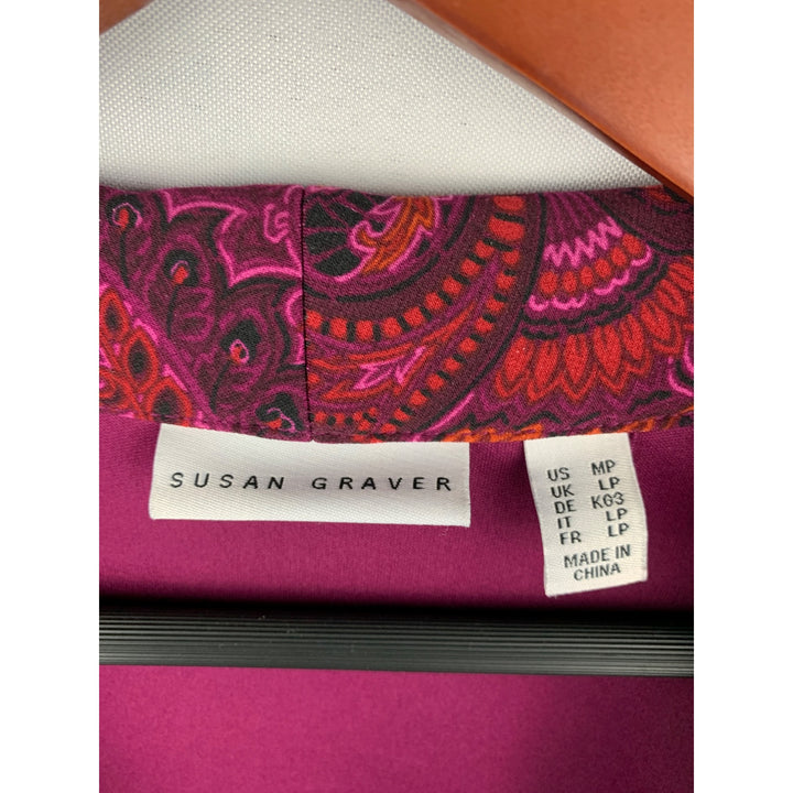 Susan Graver Womens Paisley Blazer Jacket Size MP Purple/Pink