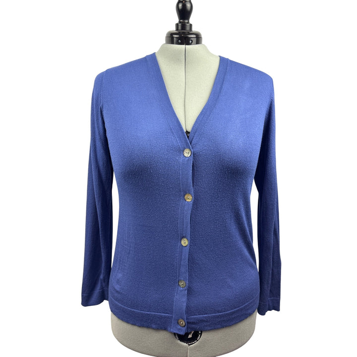 Women’s Chicos Size 3 Periwinkle Cardigan with Shell Buttons
