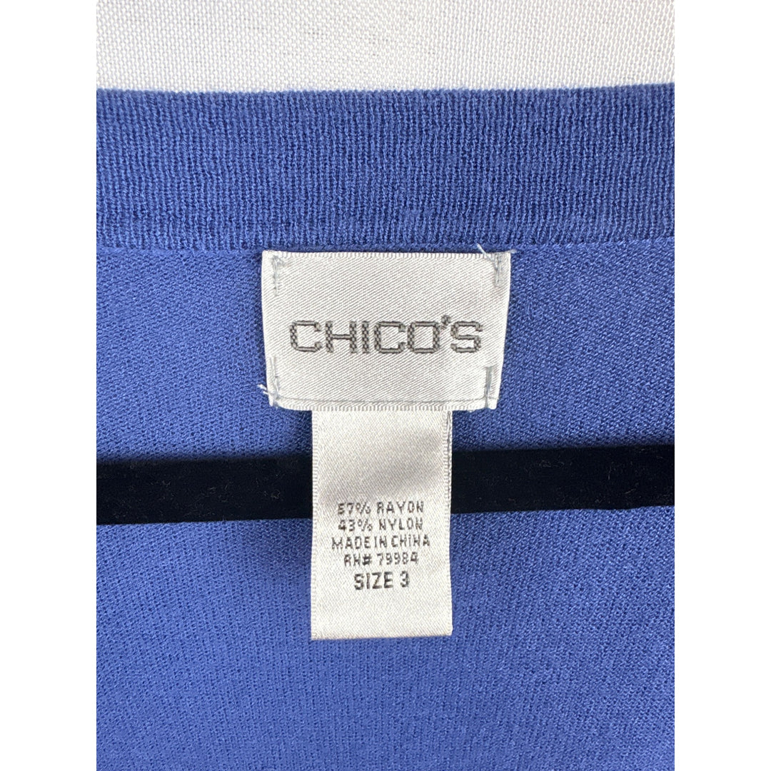 Women’s Chicos Size 3 Periwinkle Cardigan with Shell Buttons