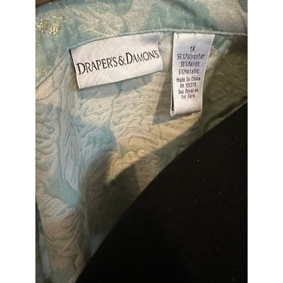 Drapers & Damons Vintage Brocade Jacket In Ethereal Aqua Blue Silk Blend With Golden Bee Zipper Pull