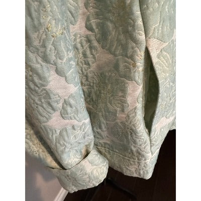 Drapers & Damons Vintage Brocade Jacket In Ethereal Aqua Blue Silk Blend With Golden Bee Zipper Pull