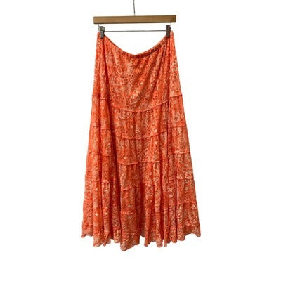 Serendipity Maui Orange Lace Tiered Skirt XL Womens Boho Flowy Design