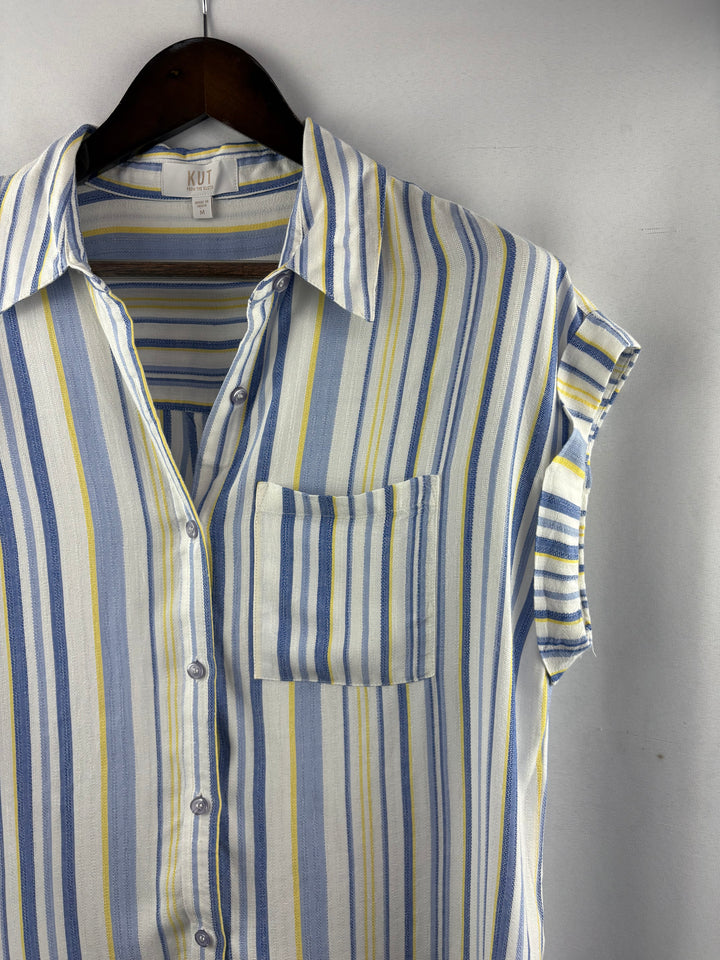 Women’s Kut from the Kloth Medium White & Blue Striped Blouse