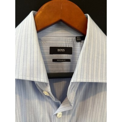 Hugo Boss Mens Regular Fit Blue Striped Dress Shirt