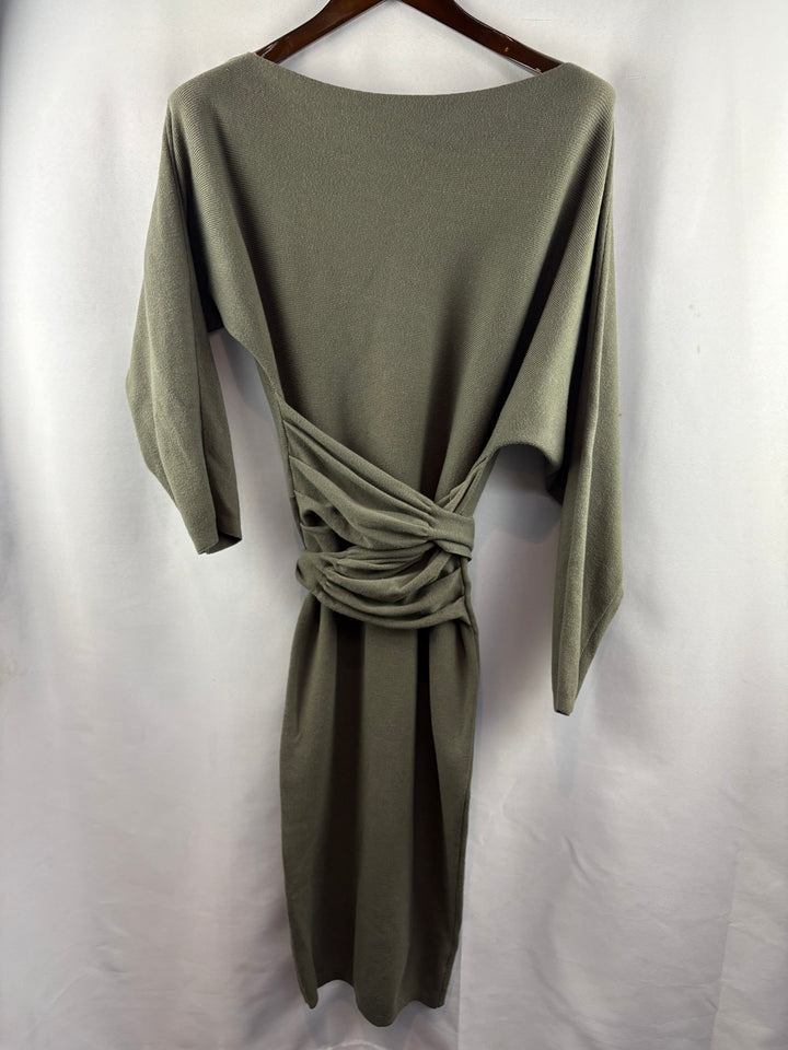 Women’s Mable Medium Olive Green Midi Tie Dress