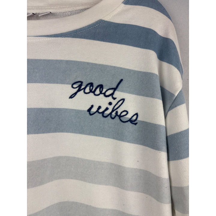 Doe "Good Vibes" Blue & White Striped Sweater S Cotton/Polyester
