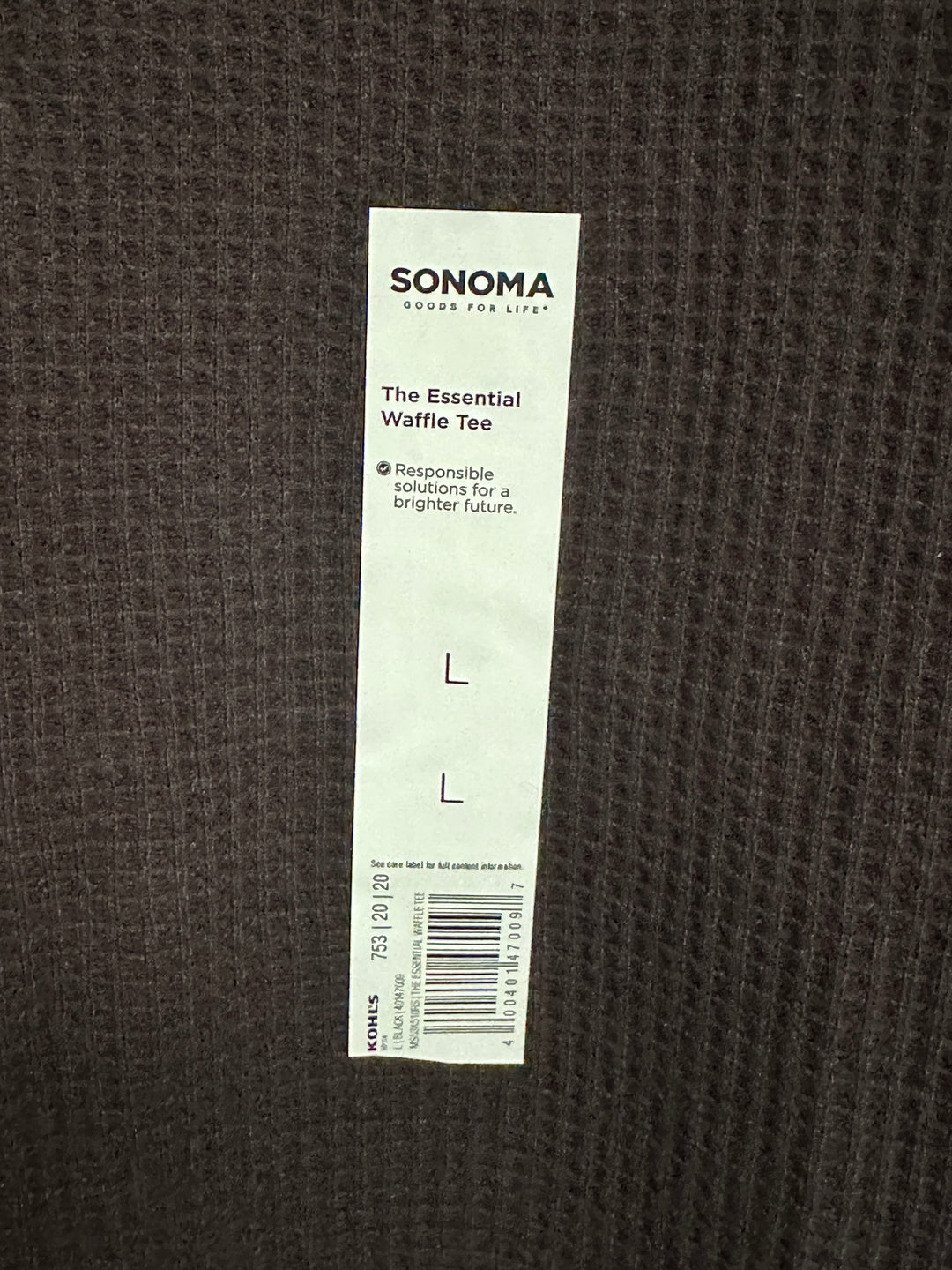 Men’s Sonoma Black Waffle Knit Jersey Size L