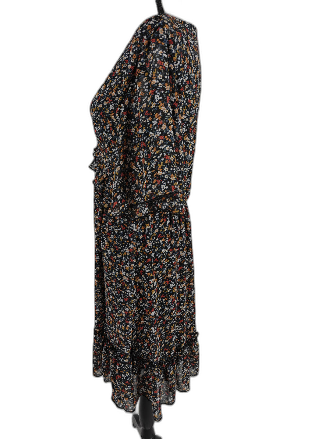 Women Manydress Floral Ruffle Dress Black Multicolor Size M