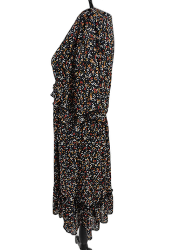 Women Manydress Floral Ruffle Dress Black Multicolor Size M