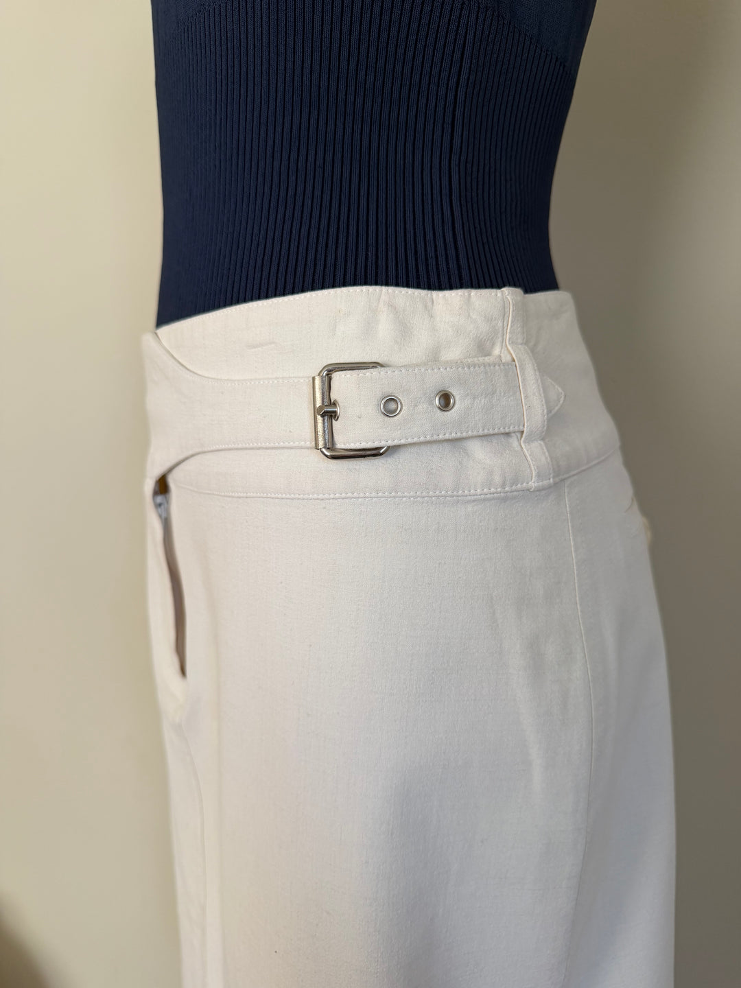 Plein Sud White Wrap Style Midi Skirt with Buckle Details