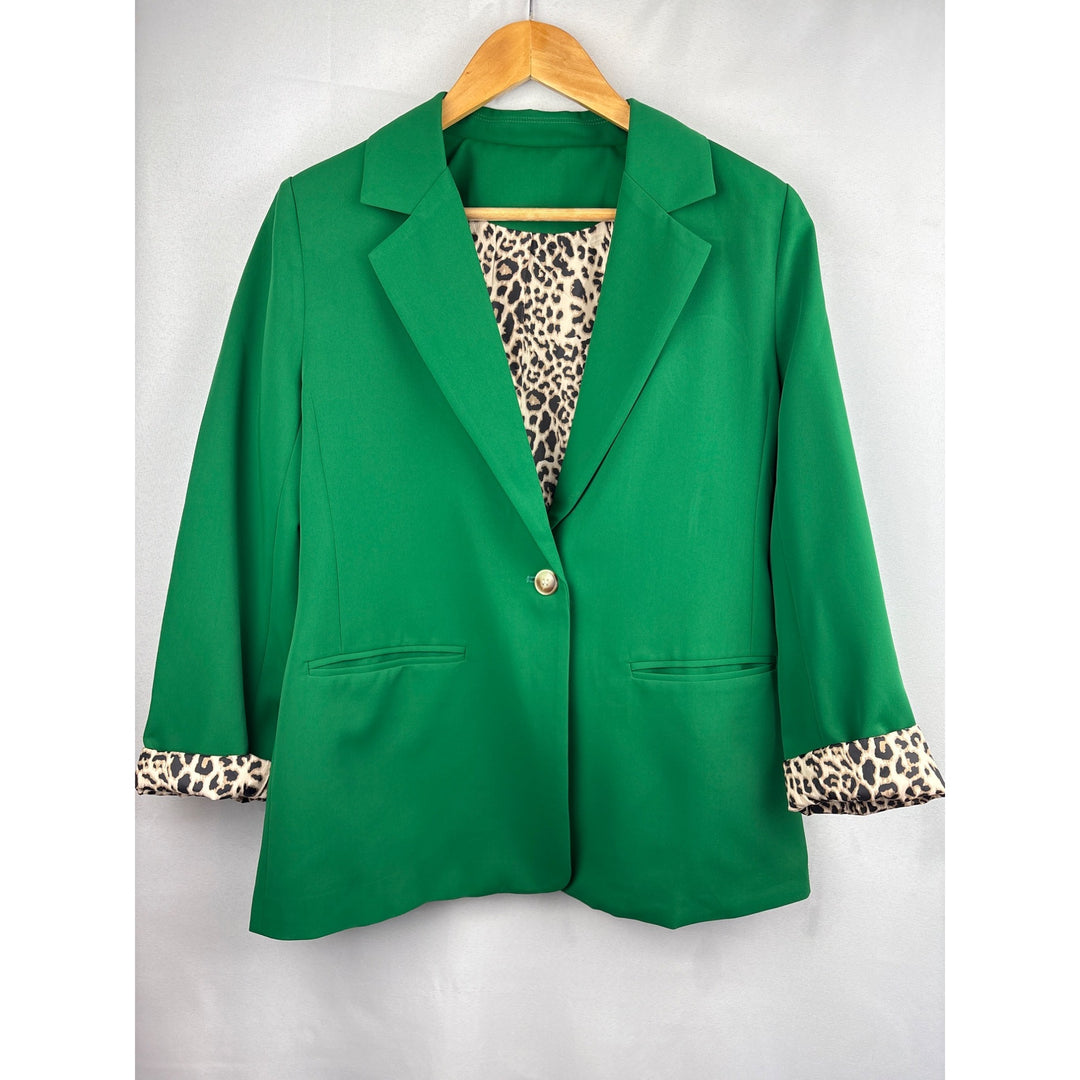 Green Blazer With Leopard Print Lining Medium By Amazon