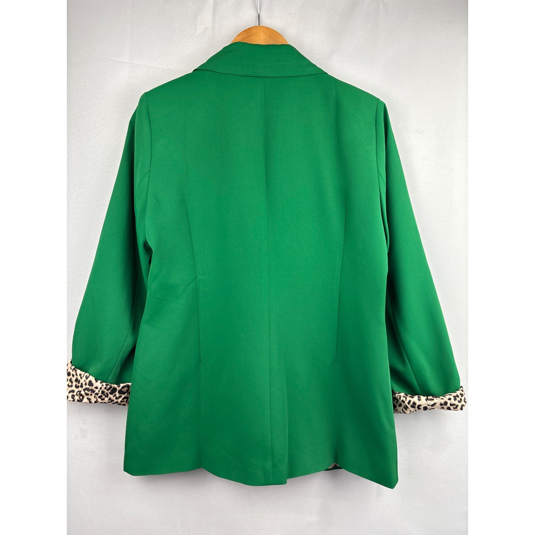 Green Blazer With Leopard Print Lining Medium By Amazon