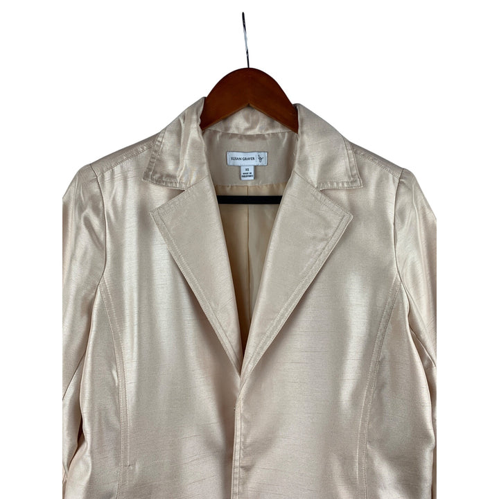 Susan Graver XS Womens Blazer Jacket Satin Look Polyester Beige