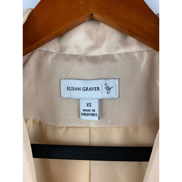 Susan Graver XS Womens Blazer Jacket Satin Look Polyester Beige