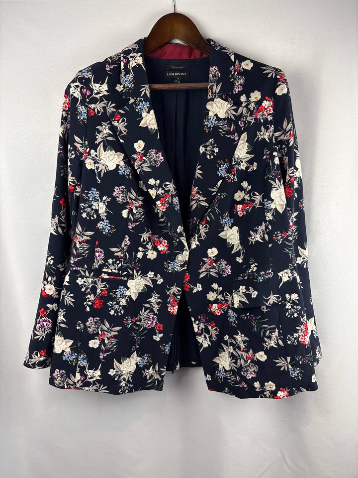 Women’s Lane Bryant Size 16 Navy Blue Floral Blazer