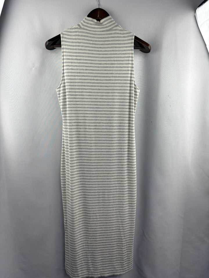 Women’s Banana Republic Small White & Gray Striped Sleeveless Maxi Dress