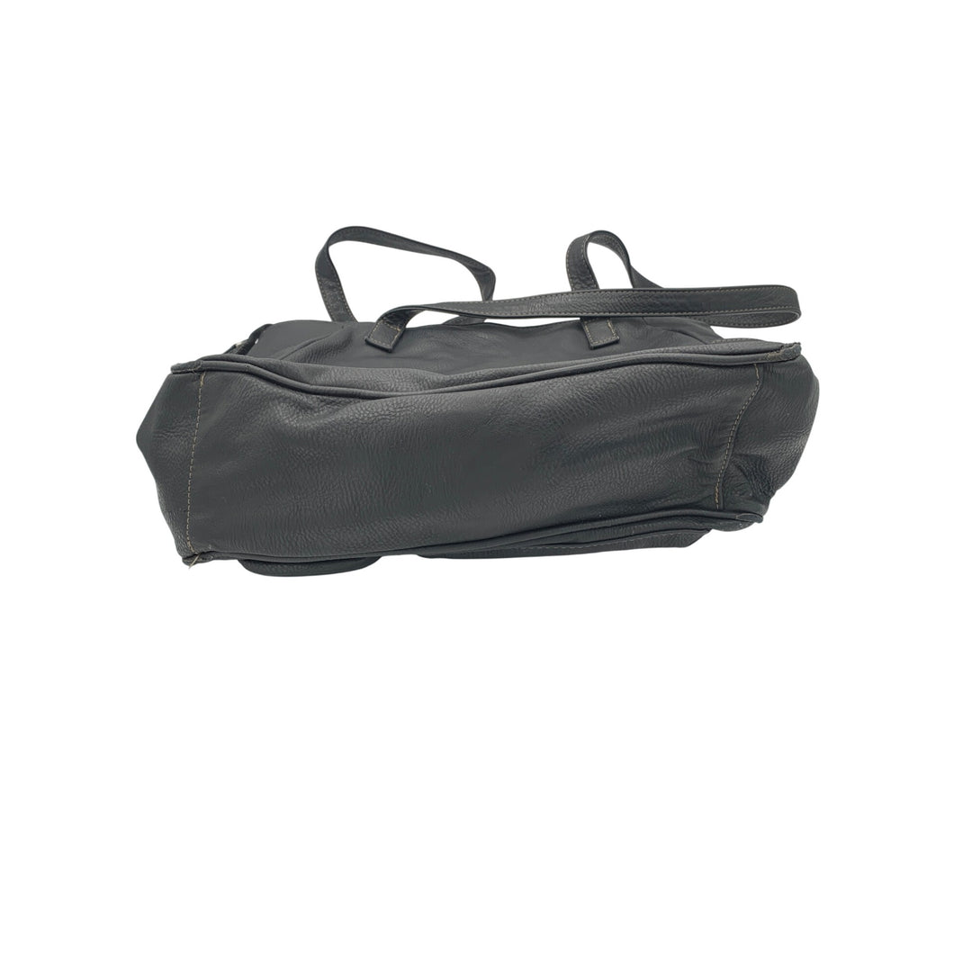MultiSac Black Faux Leather Multi-Pocket Shoulder Bag With Adjustable Straps