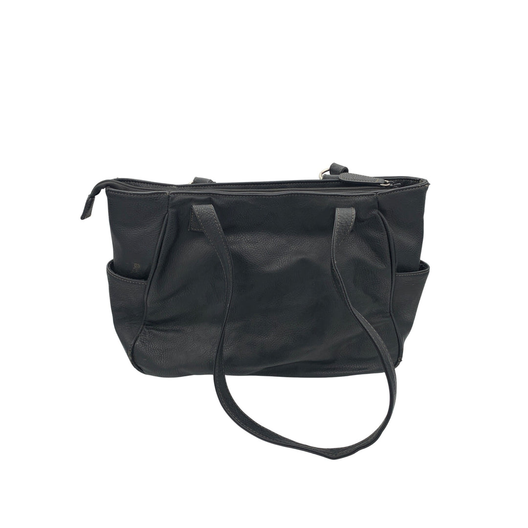 MultiSac Black Faux Leather Multi-Pocket Shoulder Bag With Adjustable Straps
