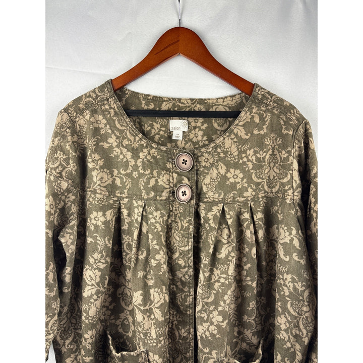 Caslon Womens 16W Linen Floral Print Jacket Brown